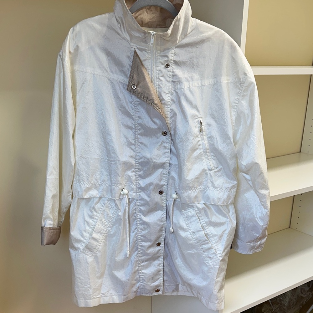 Women's White Utility Anorak Jacket with Drawcord Waist